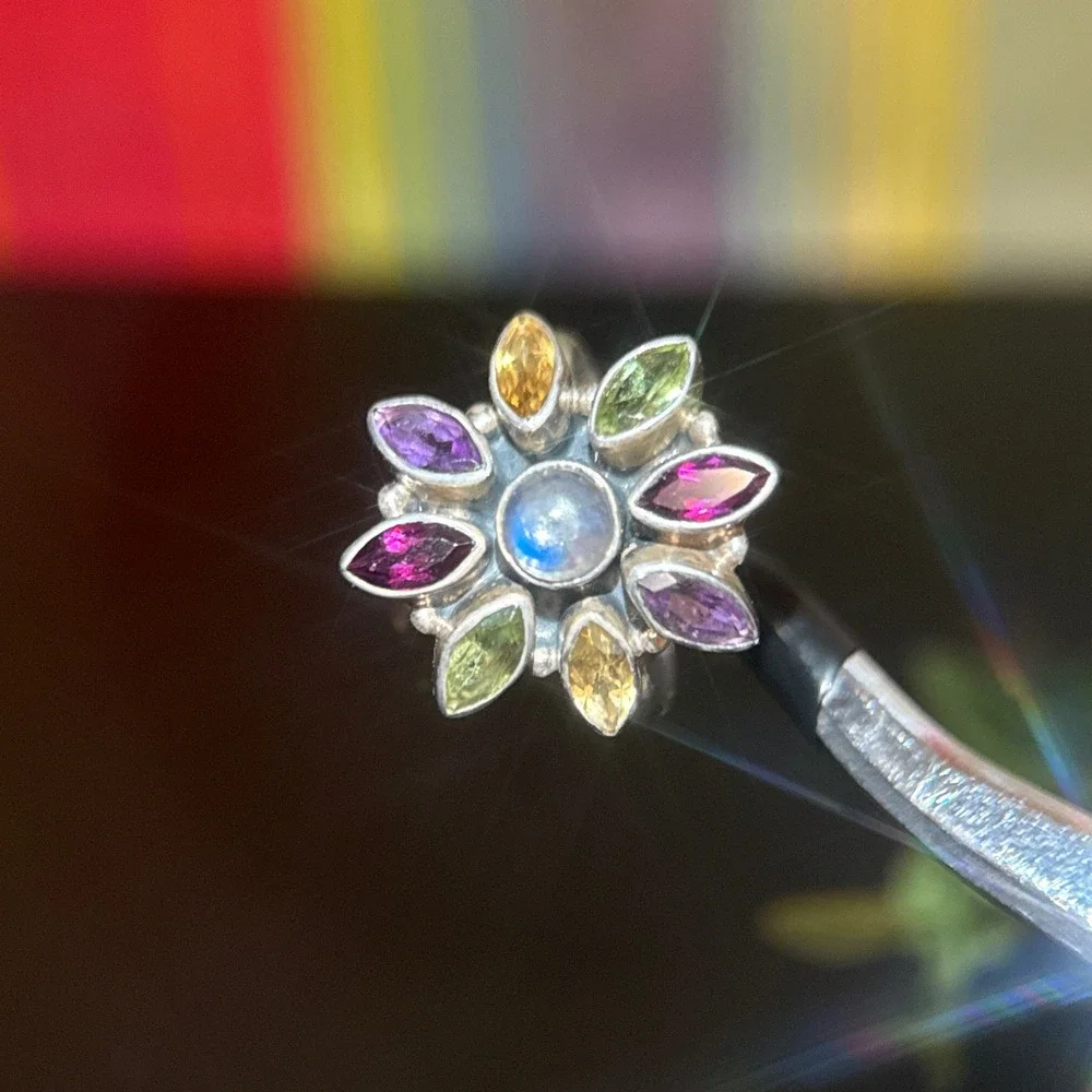 Nicky Butler Sterling Silver Multi-Gemstone Moonstone Flower Ring‎ Size 7